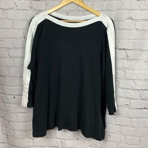 CHAPS Black & White Lace-Up Sleeve Boat-Neck 3/4 sleeve Blouse Top • Size 2X